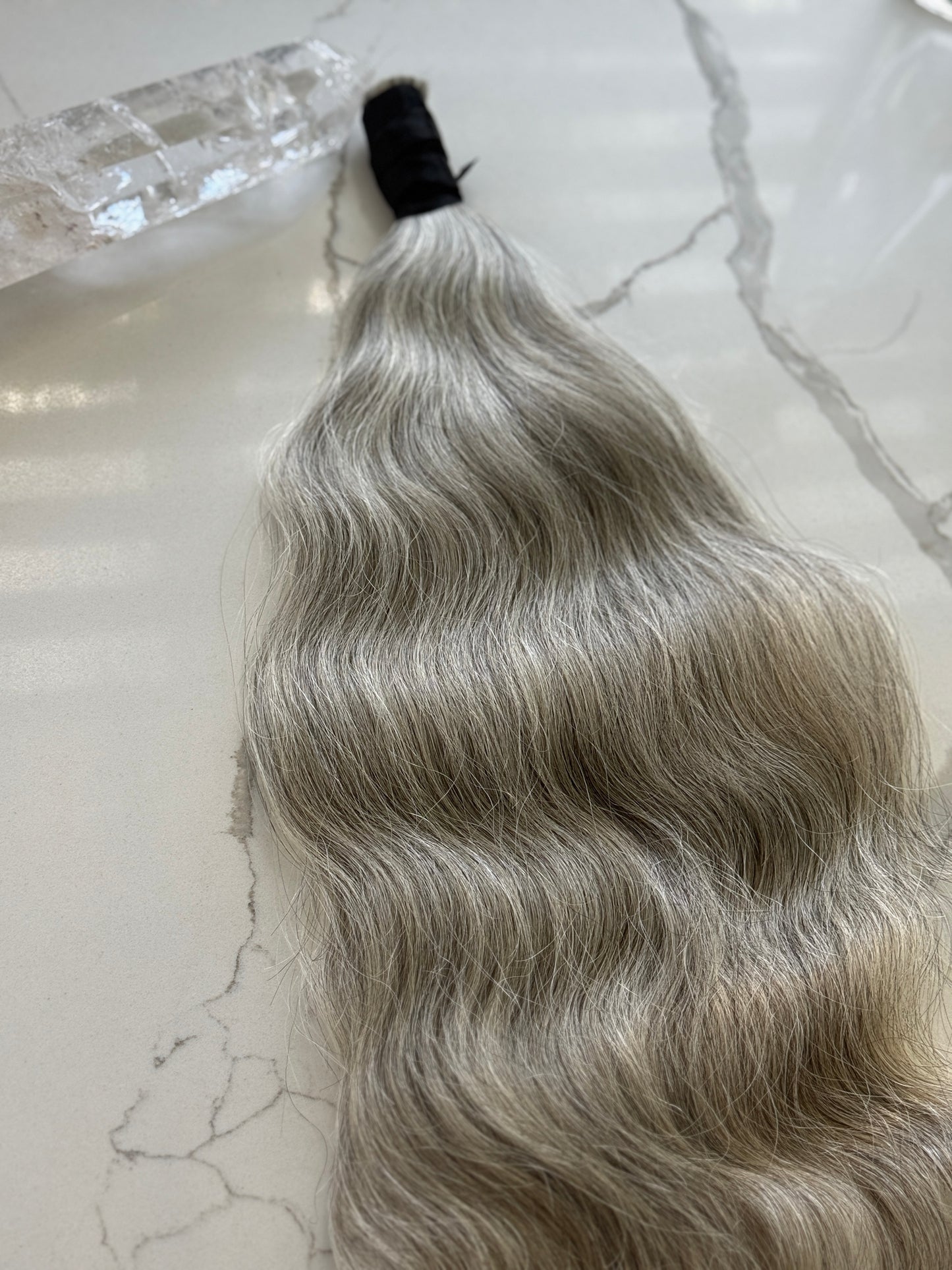 #102 Pearl Silver Virgin Single Donor Ponytail – 20” | 100g