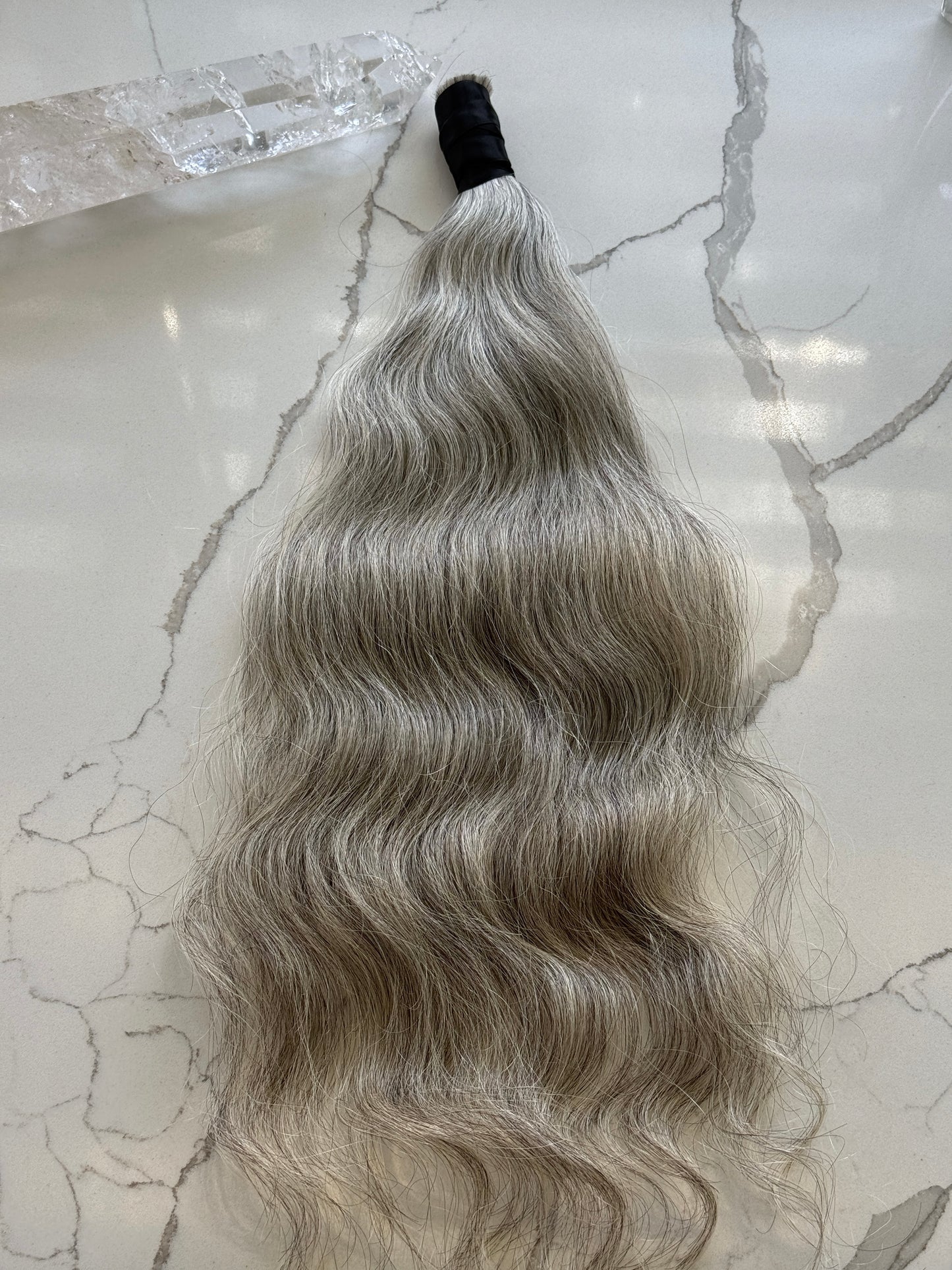 #102 Pearl Silver Virgin Single Donor  Ponytail – 20” | 100g