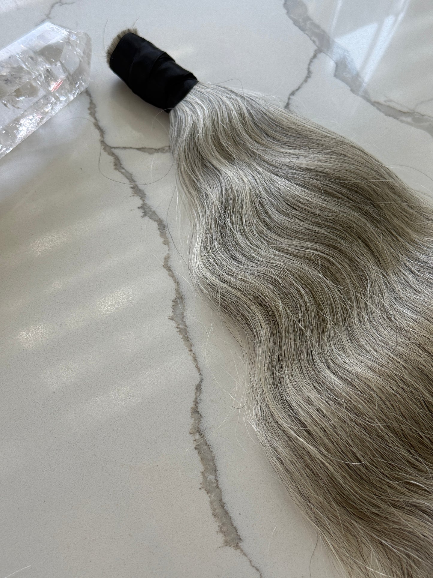 #102 Pearl Silver Virgin Single Donor  Ponytail – 20” | 100g
